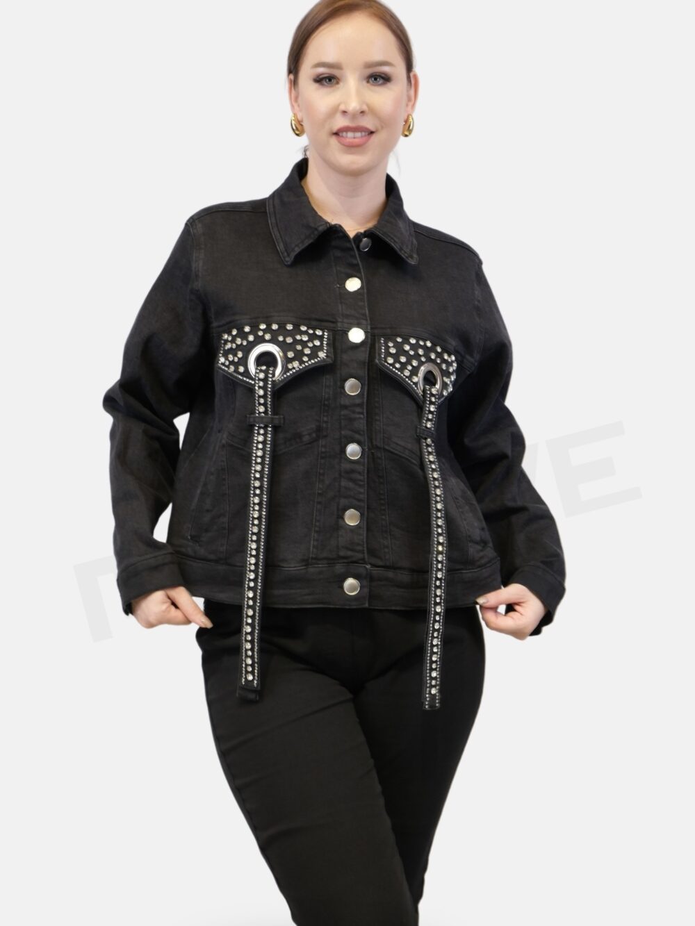 Kurtka jeansowa z dżetami i ozdobnymi taśmami