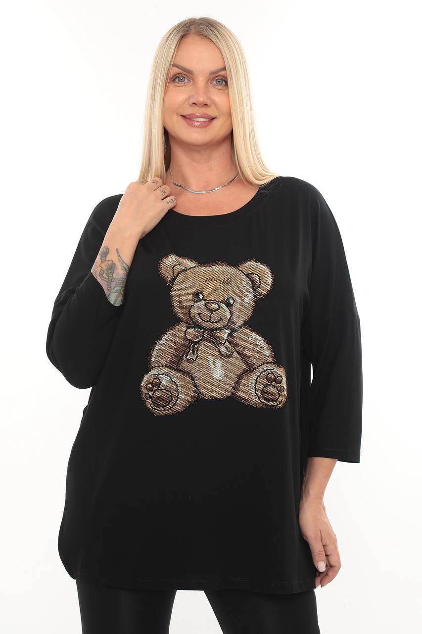 Plus Size Bluzka z Cekinowym Misiem