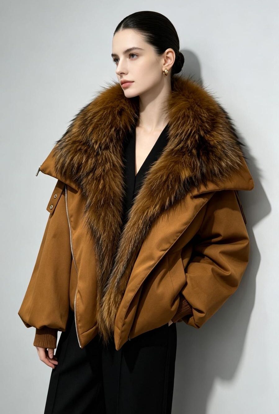 Kurtka oversize z naturalnym obszyciem