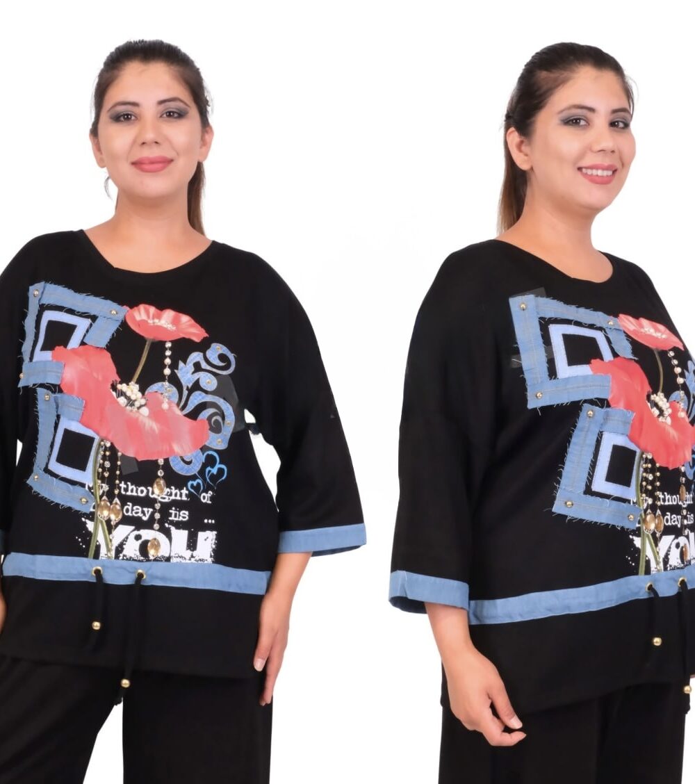 Bluzka z motywem kwiatu plus size