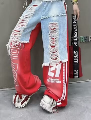 Spodnie jeans z czerwonym